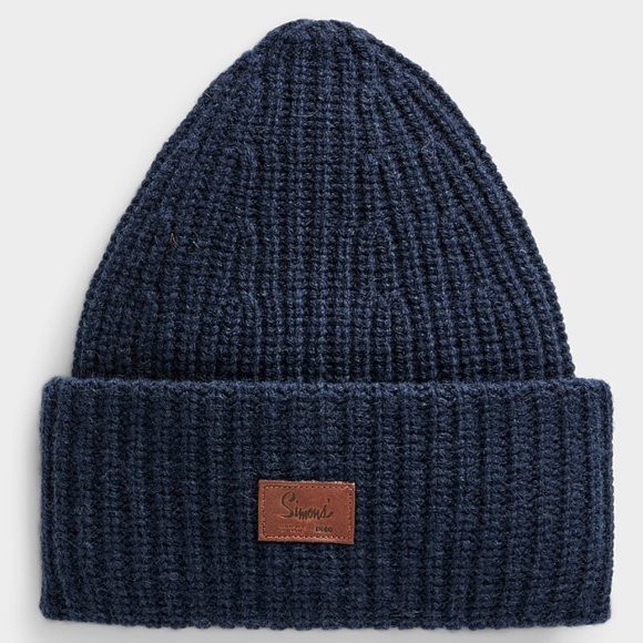 Simons Other - Simons navy blue ribbed pure recycled lambswool chunky tuque hat beanie NWT